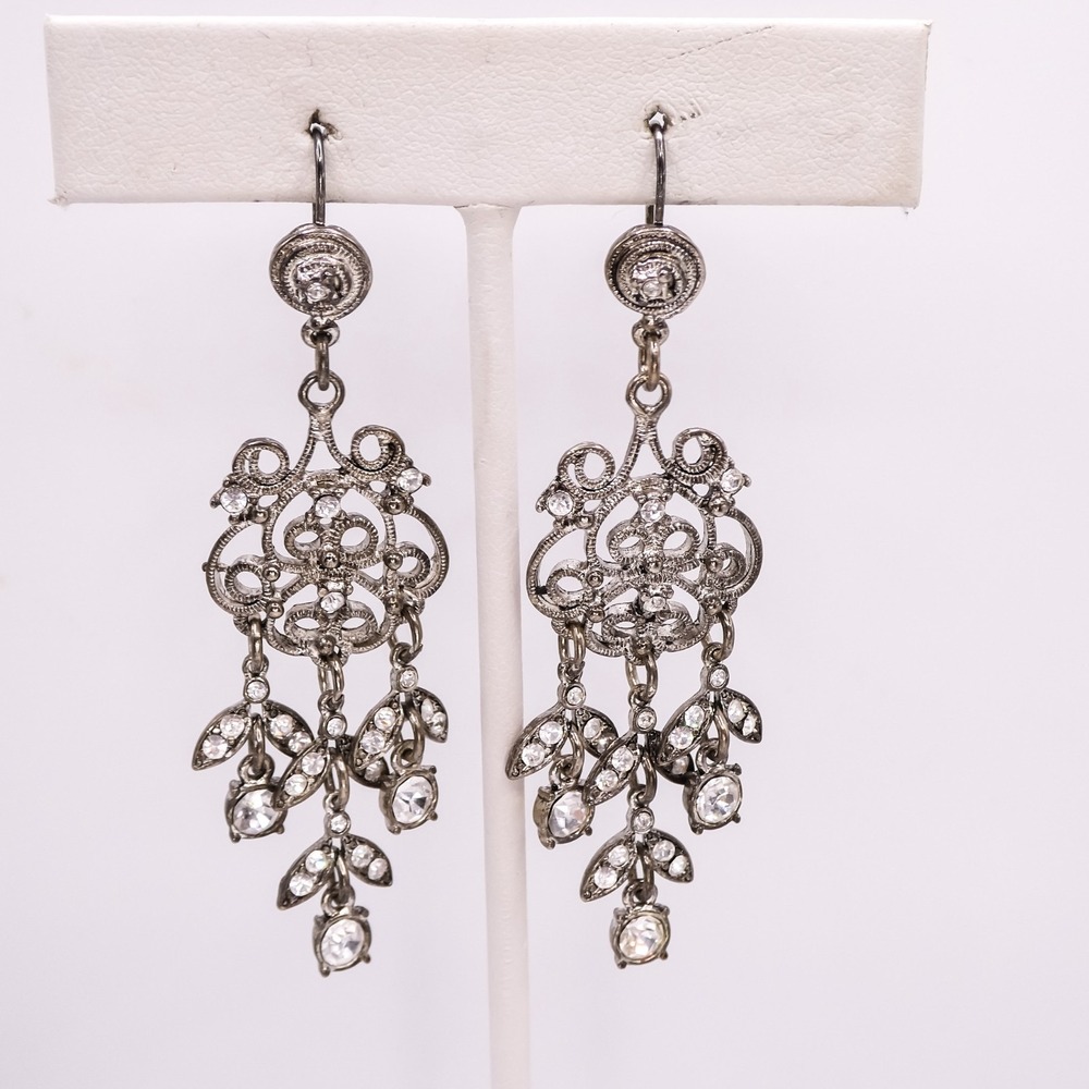 Vintage Rhinestone Chandelier Romantic Silver Drop Dangle 2.7" Earrings